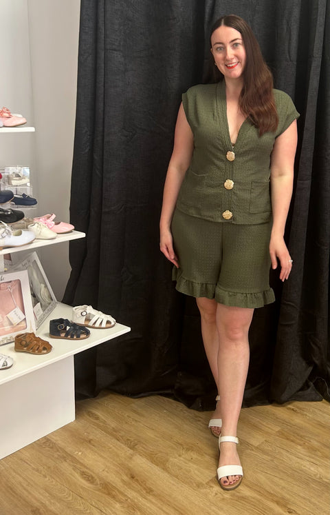 Ladies 2 Piece Short Set with Gold Buttons