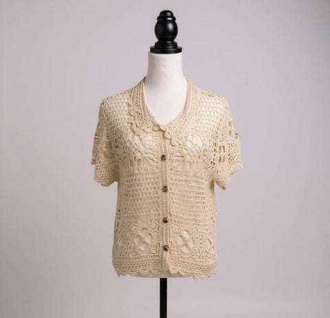 Ladies Crochet Top in Camel