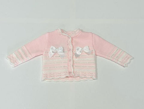 Baby Girls Pink & White Knitted Cardigan