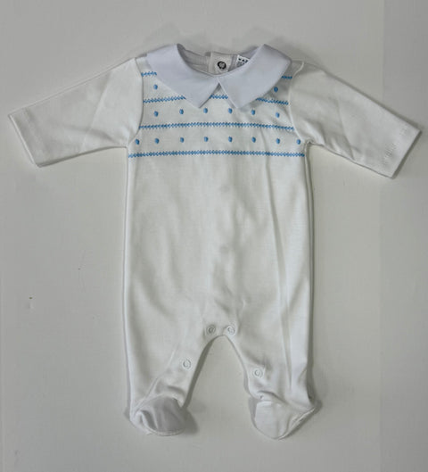 Baby Boys White & Blue Baby Grow