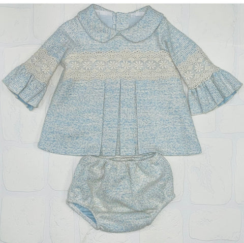 Lor Miral Girls Blue Tweed Dress