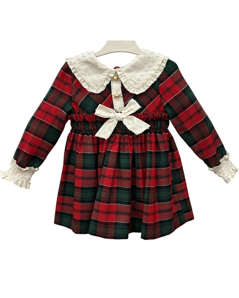 Basmarti Frilled Waist Red Tartan Dress