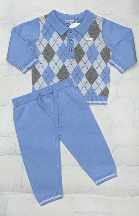 Blues Baby Knitted Argyle Set Blue