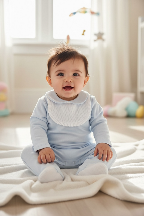 Baby Boys Baby Blue & White Babygrow