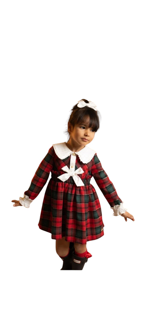 Basmarti Frilled Waist Red Tartan Dress