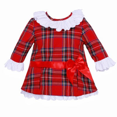 Wee Me Red Tartan Dress With White Details