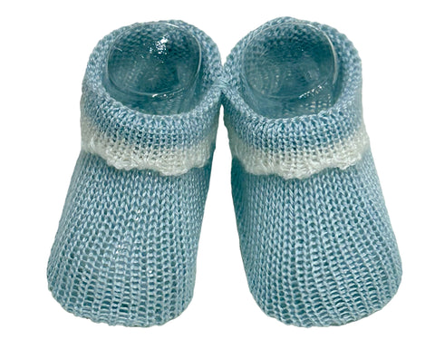 Soft Touch Blue & White Newborn Knitted Booties