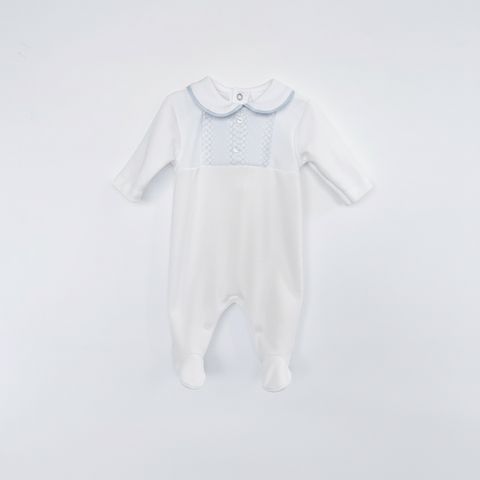 Baby Boys White Babygrow with Blue