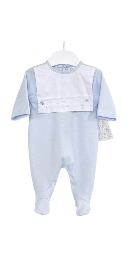 Baby Boys Blue Baby Grow With White Overlay