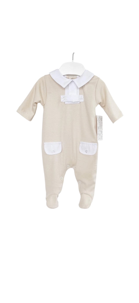 Baby Boys Tan Baby Grow With White Detailing