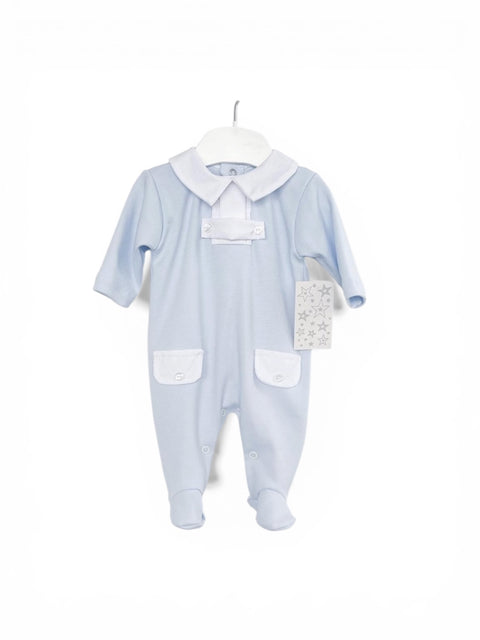 Baby Boys Baby Blue Baby Grow With White Detailing