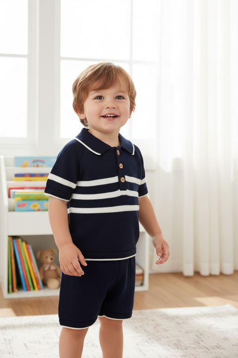 Baby Boys Navy Knitted Short Set