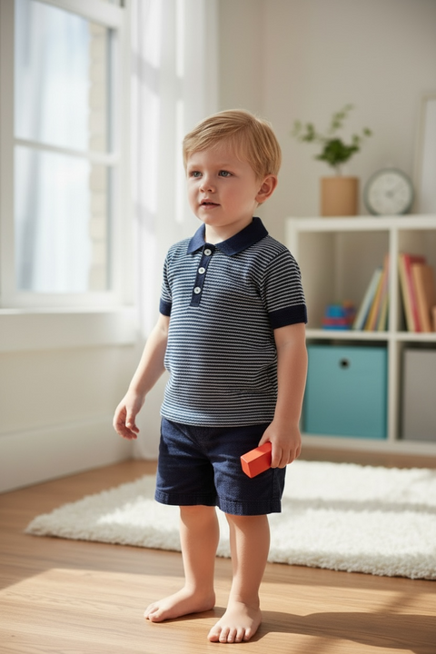 Baby Boys Navy Stripe Knitted Short Set