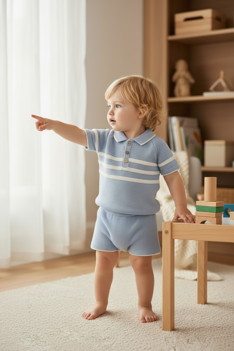 Baby Boys Pale Blue Knitted Short Set