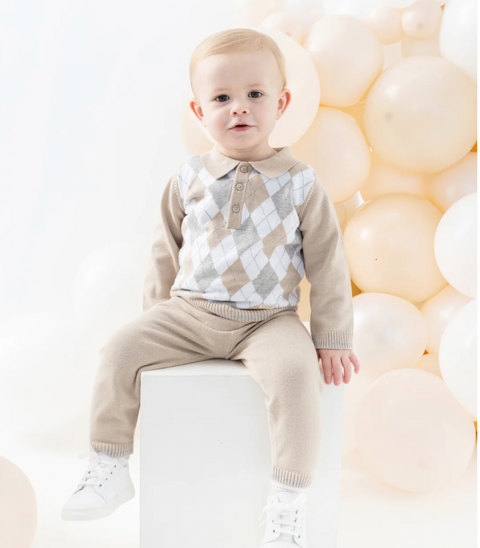 Blues Baby Knitted Argyle Set Tan