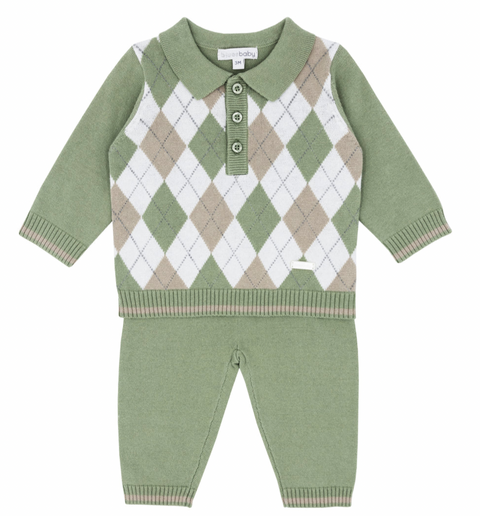 Blues Baby Knitted Argyle Set Sage Green