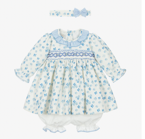 Pretty Originals Blue Smocked Dress Set