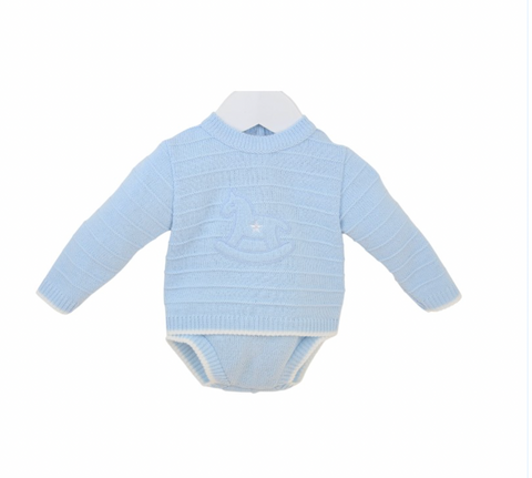 Baby Boys Blue Knitted Romper