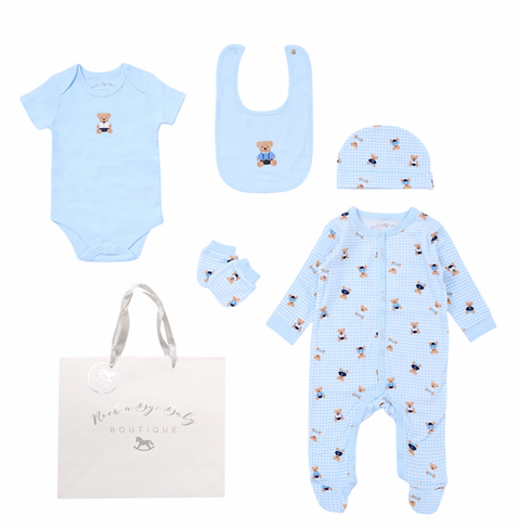 Baby Boys Blue Teddy Bear Print Set