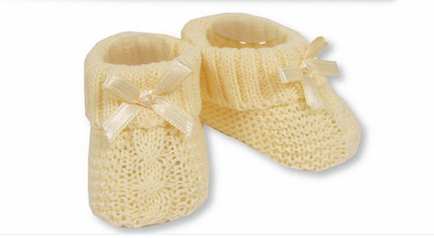 Pastel Yellow Knit Bow Booties
