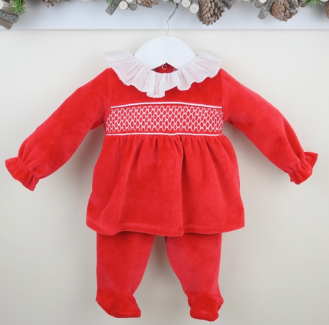 Baby Girls Red Velour Christmas Set