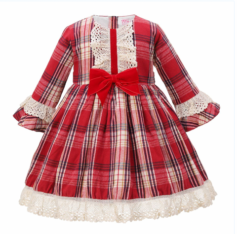 Girls Tartan Dress Burgandy