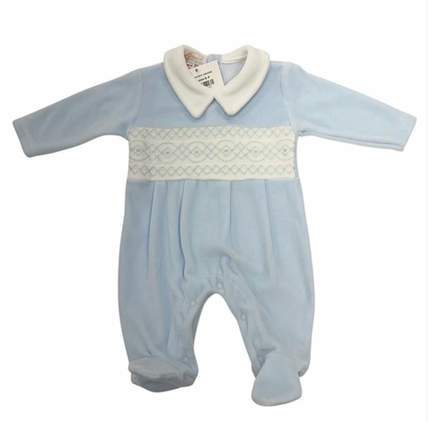 Baby Boys Smocked Velour Babygrow