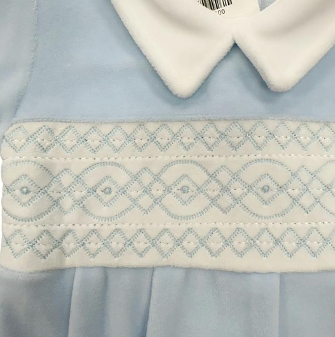 Baby Boys Smocked Velour Babygrow