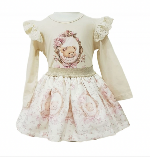 Girls Beige Teddy Skirt Set