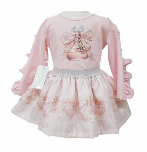 Girls Pink Motif Skirt Set