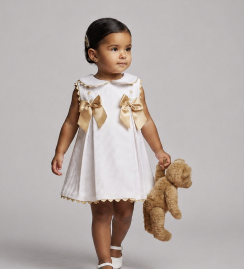 Wee Me Baby Dress White & Camel