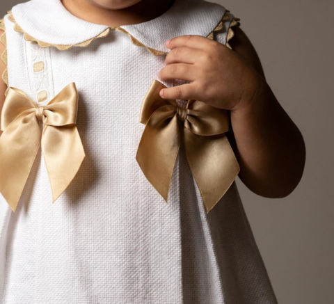Wee Me Baby Dress White & Camel