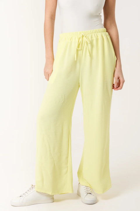 Ladies Yellow Elastic Waist Wide Leg Trousers