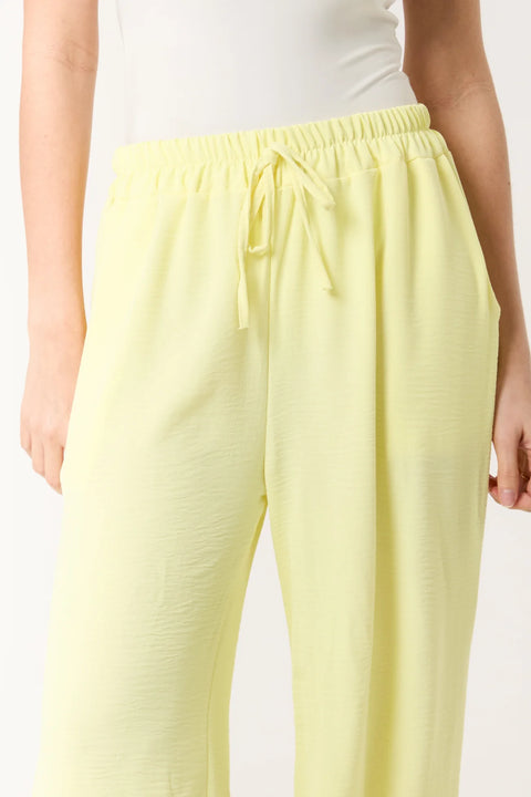 Ladies Yellow Elastic Waist Wide Leg Trousers