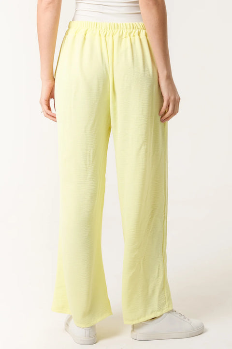 Ladies Yellow Elastic Waist Wide Leg Trousers